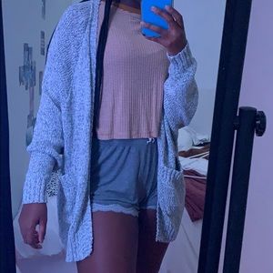 grey cardigan